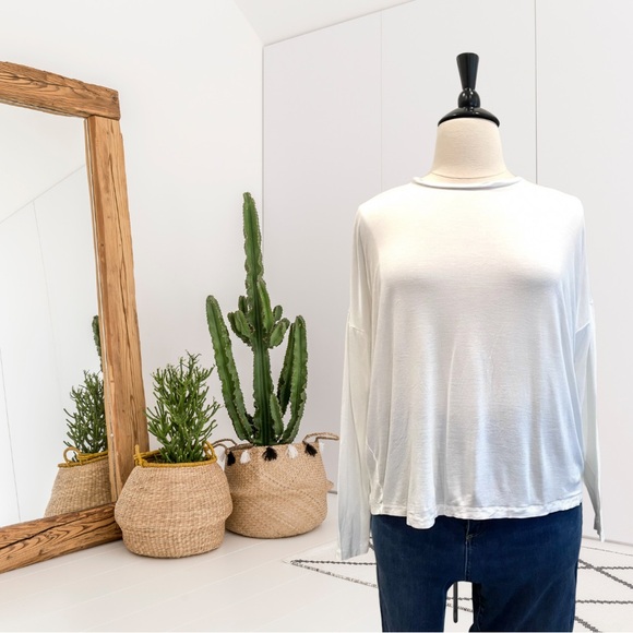 Lafayette 148 New York Drop Shoulder Long Sleeve Tee Shirt Top - Picture 1 of 10